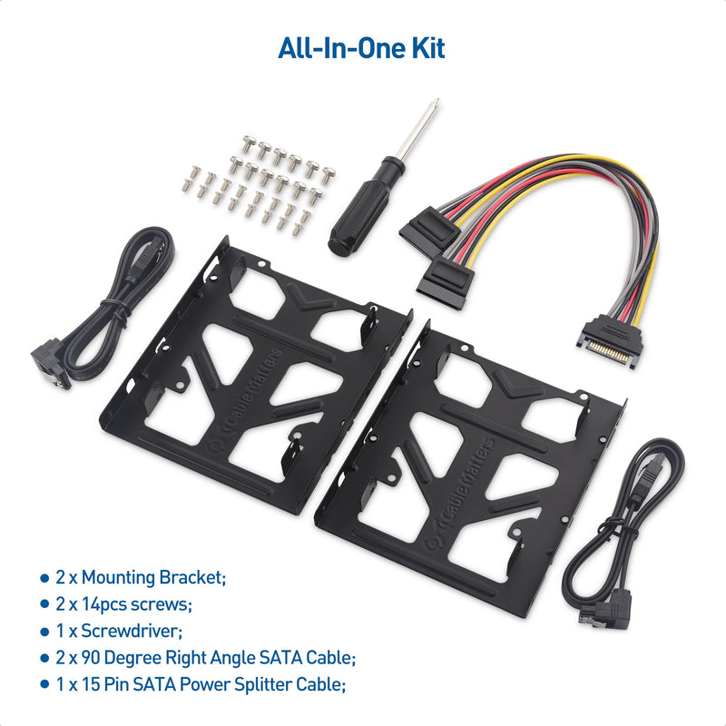 Cable Matters 2-Pack 2.5 to 3.5 Hard Drive Adapter for SSDs, Dual SSD Mounting Bracket Kit (SSD Adapter, 2.5 to 3.5 Adapter, 3.5 to 2.5 Adapter) Kit Includes Bracket, Screws, Cables, and Screwdriver