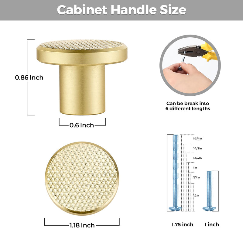 25 Pack Brushed Gold Cabinet Knobs, 1-3/16 Inch (30mm) Round Drawer Pulls, Single Hole Gold Knobs for Kitchen Cabinets, Dressers & Closet Doors, Solid 25