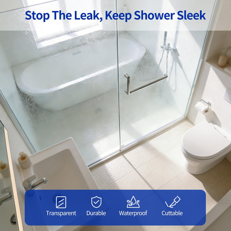 Delamu 3Pack 3/8"(10mm) x 36" Shower Door Bottom Seal, Clear Shower Door Sweep Strip, Frameless Glass Shower Door Seal Strip for 3/8'' Thick Doors 36in Long For 3/8in (10mm)