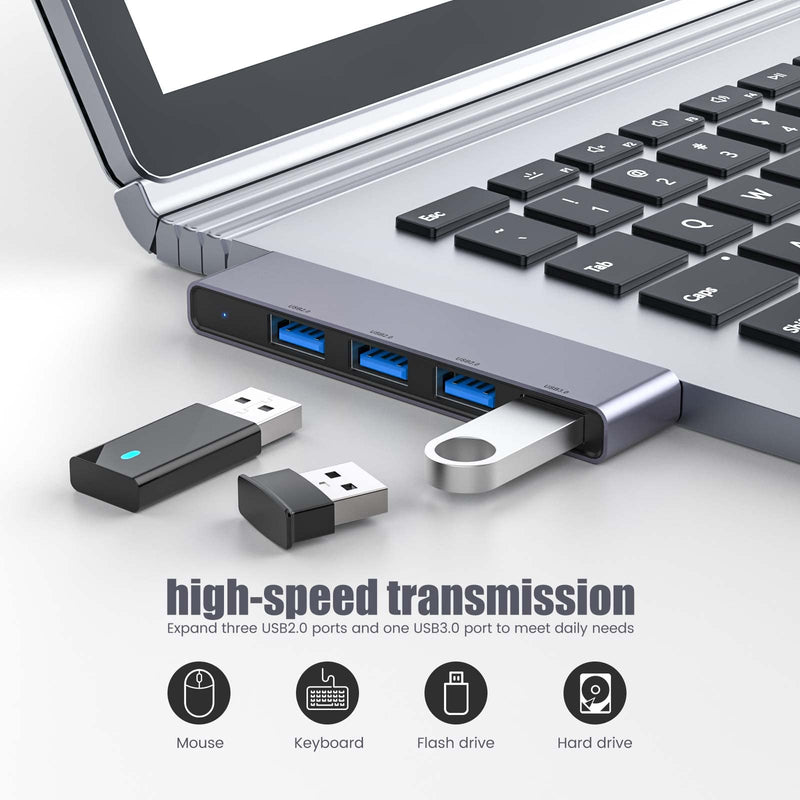 USB Hub 2Pack, Fidioto 4 Port USB Hub(1 * 3.0 Hub, 3 * 2.0 Hub), Networking Hubs for Laptop, iMac Pro, MacBook Air, Mac mini/Pro, Surface Pro, Notebook PC, USB Flash Drives and Mobile HDD Etc. 4in1- 2pcs Left-Black