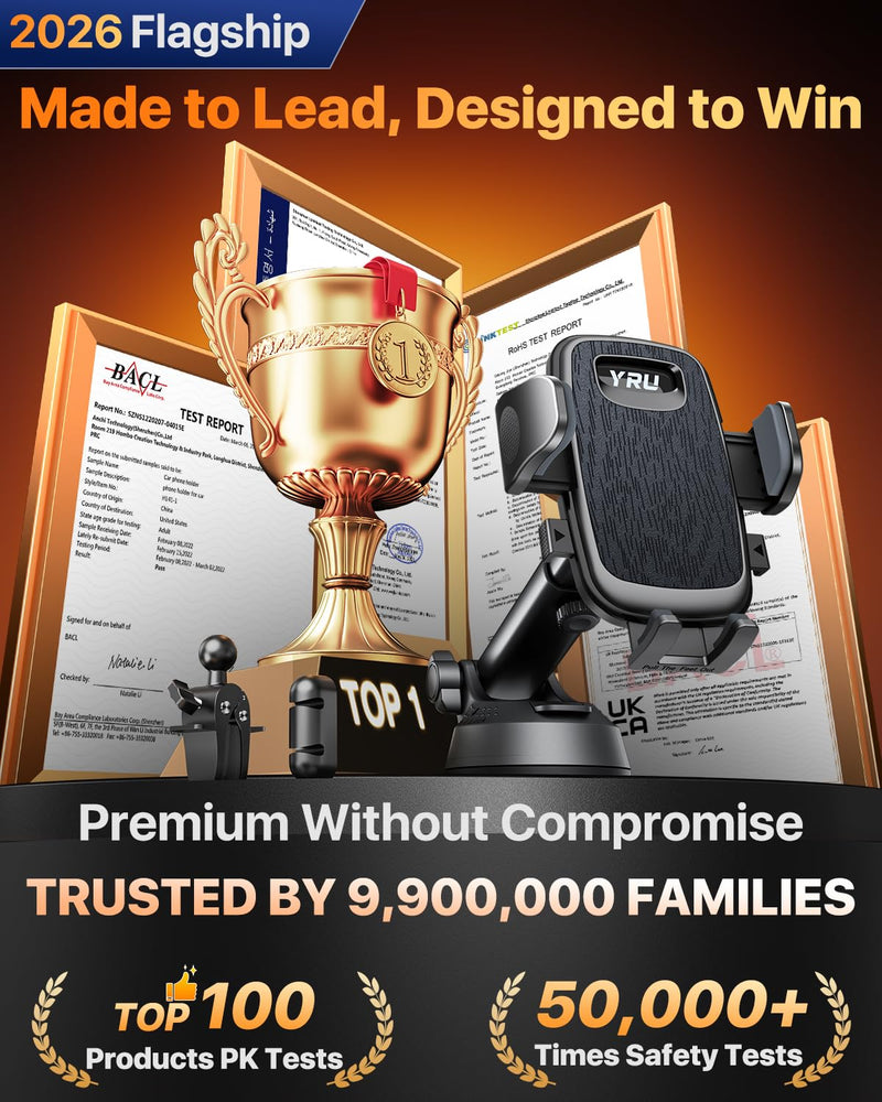【2026 BEST & Military-Grade】Car Phone Holder Mount,【360° Rotatable Suction & 100+LBS Safest Strongest & Patent Certs】Dashboard Windshield Vent Truck Stand for iPhone 17 16 Pro Max Samsung, Matt Black