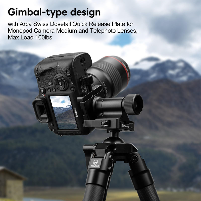 Monopod Gimbal Head with Arca-Swiss Dovetail Quick Release Plate | Rapid Side-Saddle Tilt Adjustment for Telephoto Lenses | Tripod Mount | Professional Photography & Video Gear for DSLR/Camcorders