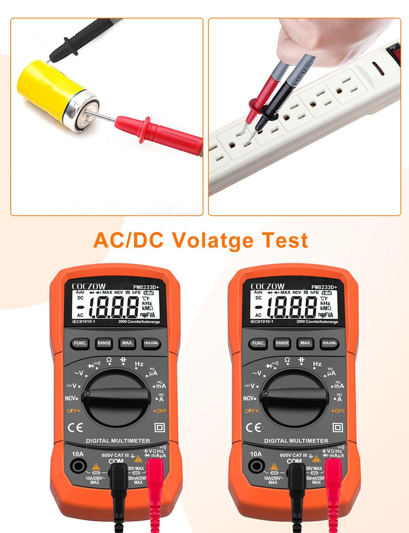Digital Multimeter,Multimeter Tester, High Sensitivity Voltmeter Ammeter Ohmmeter NCV Circuit Checker Measures AC/DC Voltage,AC/DC Current, Resistance, Diodes, Continuity, Transistor (Black) Black