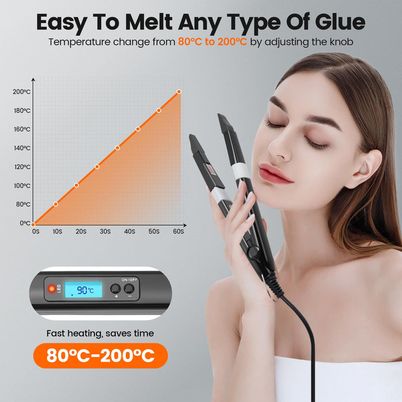 Professional Hair Extensions Iron with LCD Temperature Display, Pre Bonded Hair Extensions IronKeratin Bonding Tools, Heat Hairs Connector Adjustable 80℃-200℃