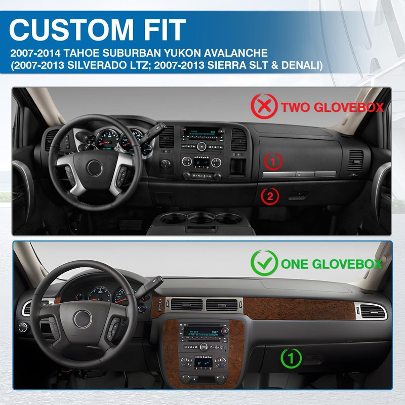 KUST Car Dash Cover for 2007-2014 Chevy Chevrolet Tahoe/Suburban,2007-13 Chevy Avalanche/Silverado 1500 2500 3500 LTZ /2007-13 GMC Sierra SLT Denali,2007-14 GMC Yukon XL(Only Fit One Glove Box) Dash Cover for Tahoe 2007-2014