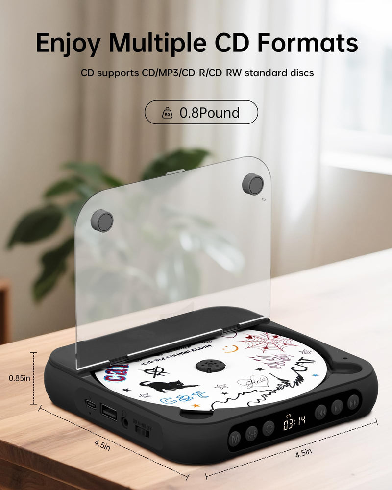 ENVYCLOUD CD Player Portable with Dual Stereo Speakers, Rechargeable Portable CD Player with Bluetooth for Home with Headphones,Black black
