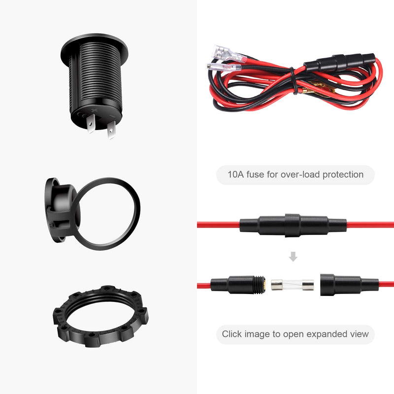Cigarette Lighter Socket Car Marine Motorcycle ATV RV Lighter Socket Power Outlet Socket Receptacle 12V Waterproof Plug by ZHSMS Black