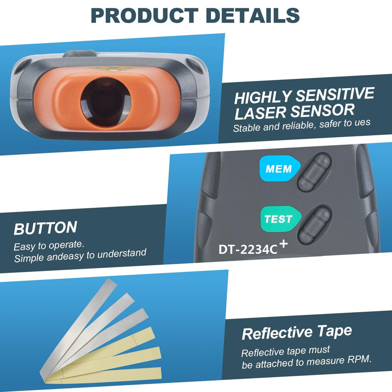 AGPtek® Professional Digital Laser Photo Tachometer Non Contact RPM Tach DT-2234C+