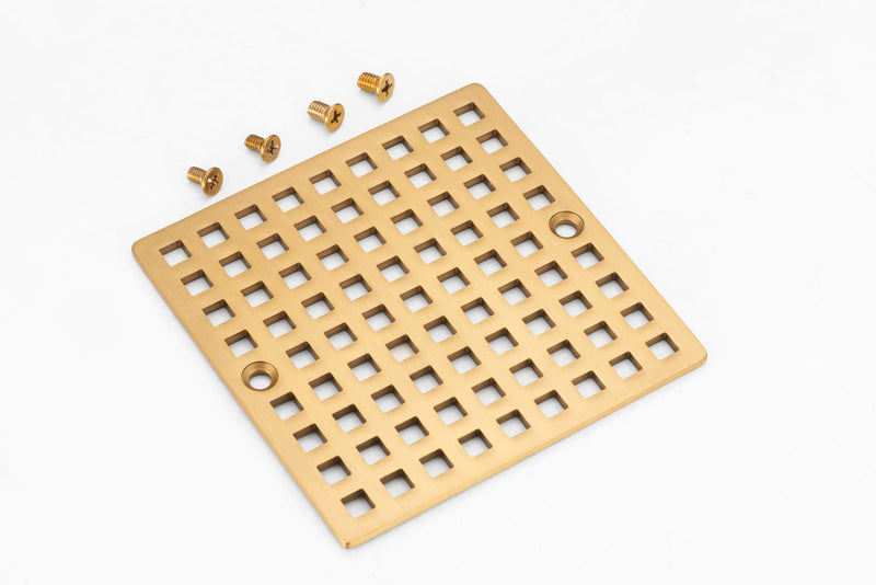 Square Shower Drain Cover, 4 Inch, SUS304 Stainless Steel, Hair Catcher Filter (Brushed Gold) Brushed Gold