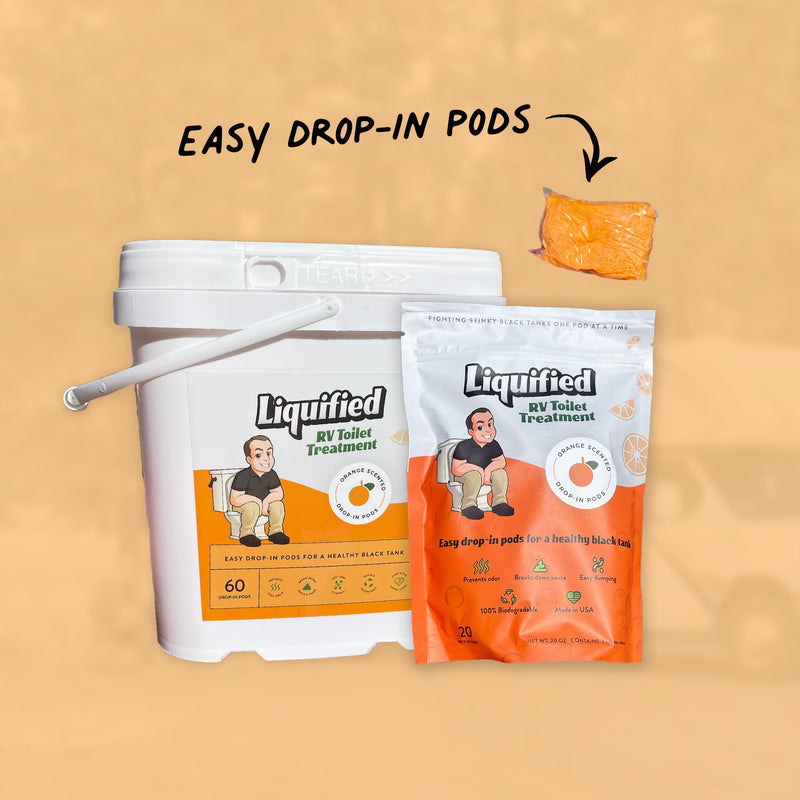 Liquified RV Toilet Treatment Drop-Ins - Prevents Tank Odors - Breaks Down Waste and Tissue - Septic Tank Safe - Matts RV Reviews - Orange Scent - 20 Treatments (20 1oz pods) 20 Count (Pack of 1)