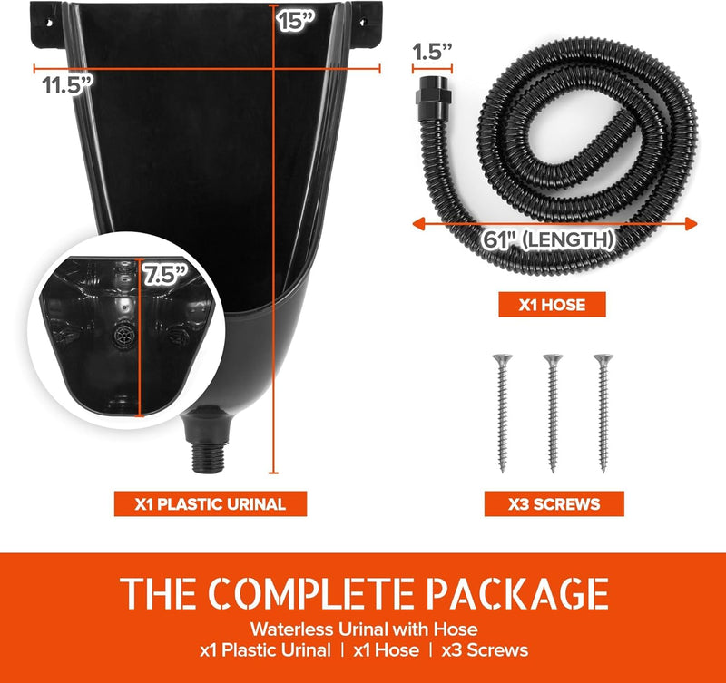Stock Your Home Waterless Urinal for Men (Black), Plastic Urinals for Men's Garage, Shed, or Backyard, Wall Mount Urine Diverter and Outdoor Camper Urinals, Portable Urinal for Men, Waterless Toilet Black