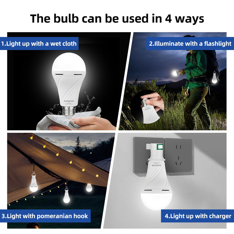 6 Pack Rechargeable Emergency Light Bulbs, Battery Powered LED Light Bulb with Daylight 9W E26 6500K 1500mAh for Home Power Outage Hurricane Blizzard Hiking Camping 6-pack Cool White