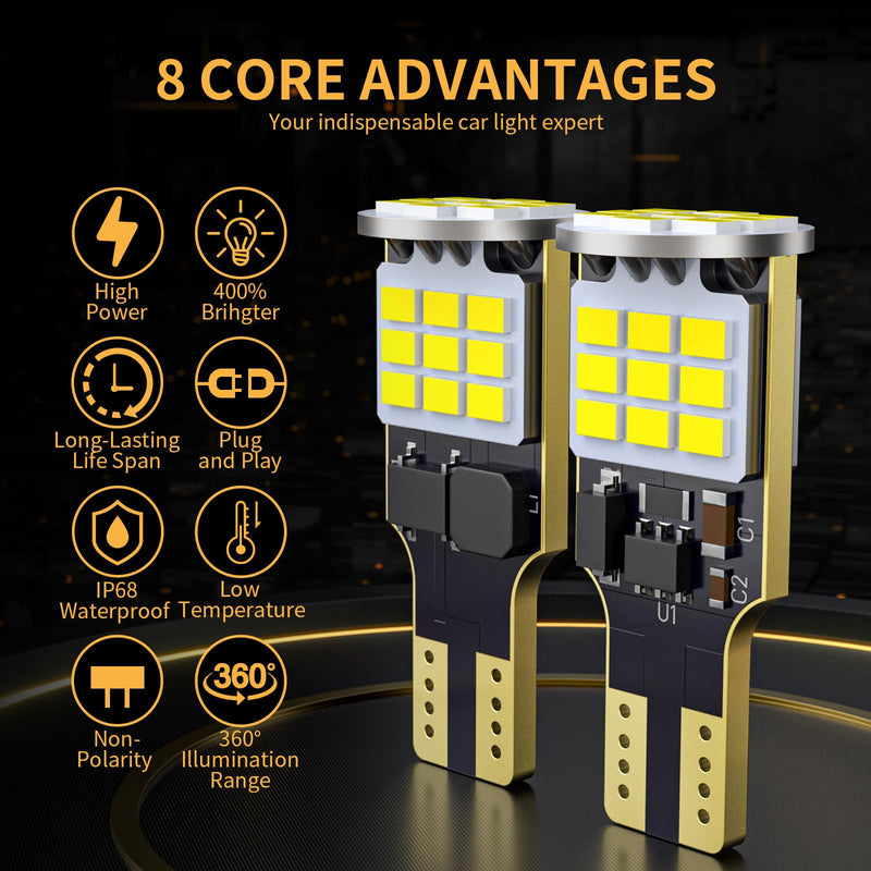 912 921 LED Bulb Reverse Lights, High Power 27-SMD Chipsets Error Free T15 906 922 W16W Bulbs, 6500K White (Upgraded, Pack of 2)