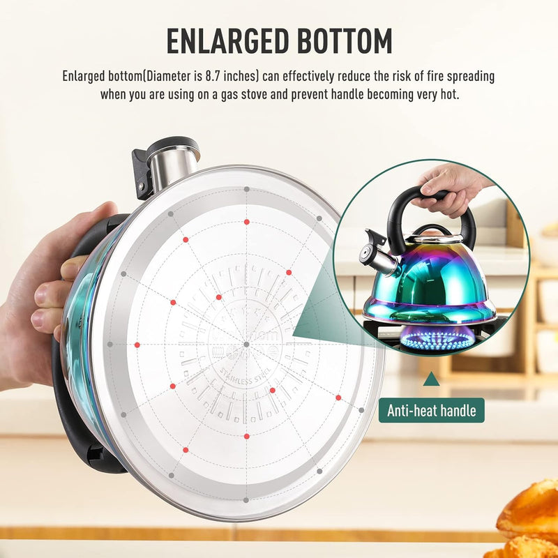 Tea Kettle, Kettle 3.7QT, Tea Pot Whistling 316 Stainless Steel, Tea Kettle Stovetop with Cool Folding Handle, Kettle Teapot Rainbow Induction for Boiling Water, Mirror Finish