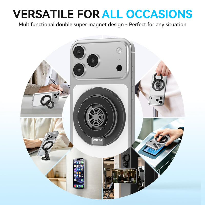 Magnetic Phone Ring Holder for MagSafe - Cell Phone Grip Stand with Aromatherapy Double-Sided Finger Grip Stand Compatible with iPhone 17/16/15/14/13/12 Series and Magnetic Car Mount (Black) Black