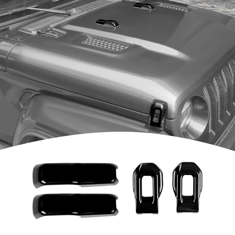 for Jeep JL Hood Decal Latch Trim Cover Fit for Jeep Wrangler JL JLU 2018-Present for Gladiator JT 2020-Present Black Exterior Accessories 4pcs
