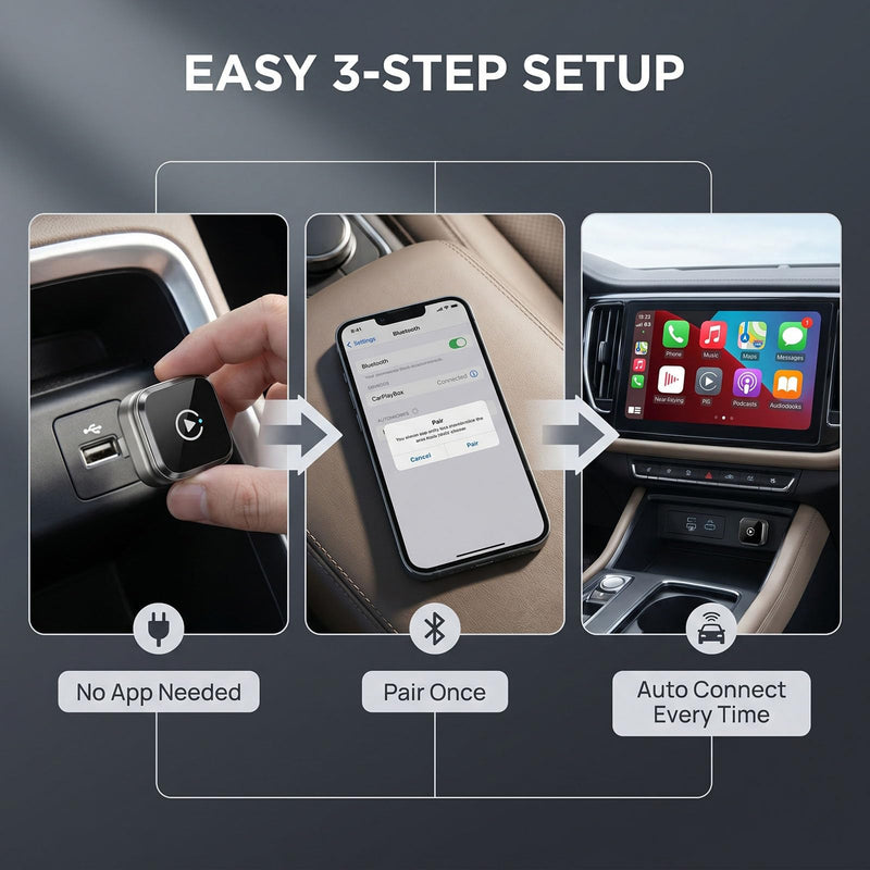 Apple CarPlay Wireless Adapter, 2-in-1 for Android Auto, Gunmetal | Skip the phone cable after setup and use factory-wired CarPlay or Android Auto wirelessly on daily drives