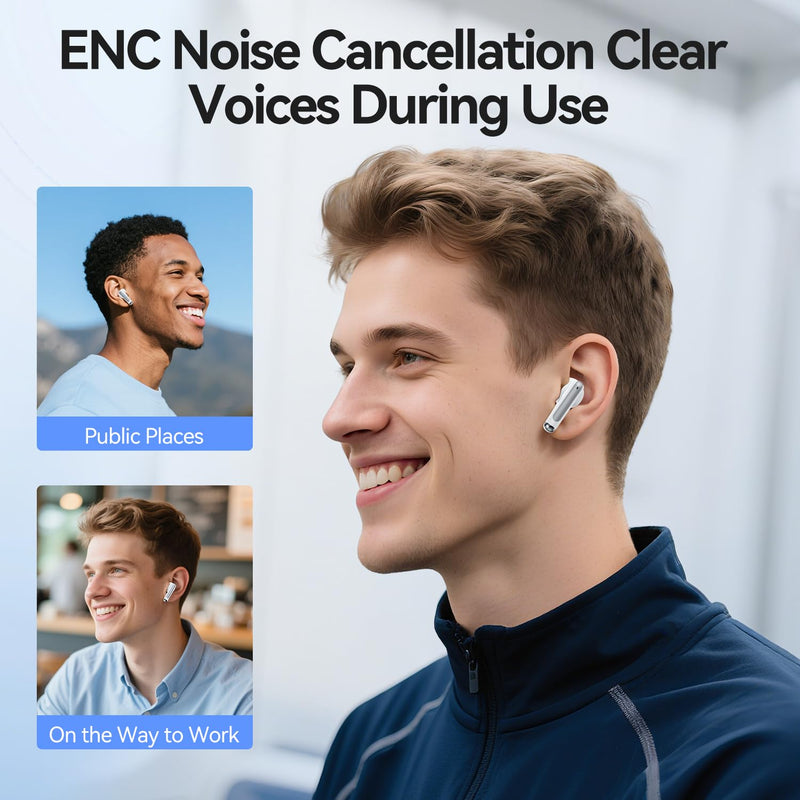 Wireless Earbuds, Bluetooth 5.4 Headphones HiFi Stereo with 4 HD Mic, 50H Playtime Bluetooth Earbuds with Dual LED Display, IPX7 Waterproof Wireless Earphones, Touch Control Ear Buds,USB-C,White White