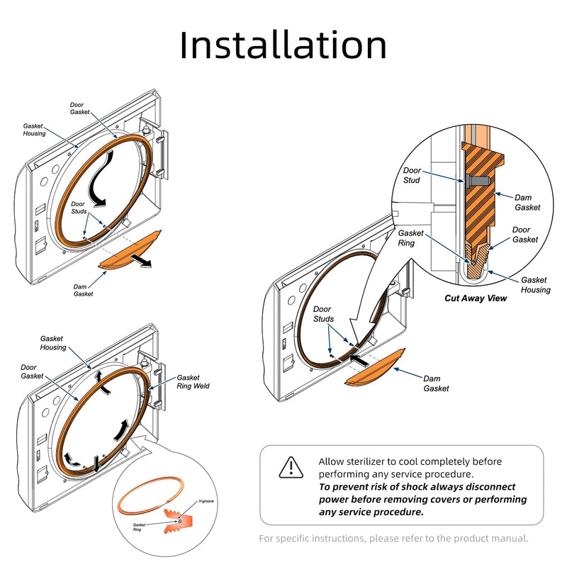 M11 Door Gasket Kit Fit for Midmark M11 Ultraclave & M11D Steam Sterilizers, Includes Door Gasket and Dam Gasket #053-0527-00# 002-0504-00, Made from 100% High Quality Synthetic Silicone