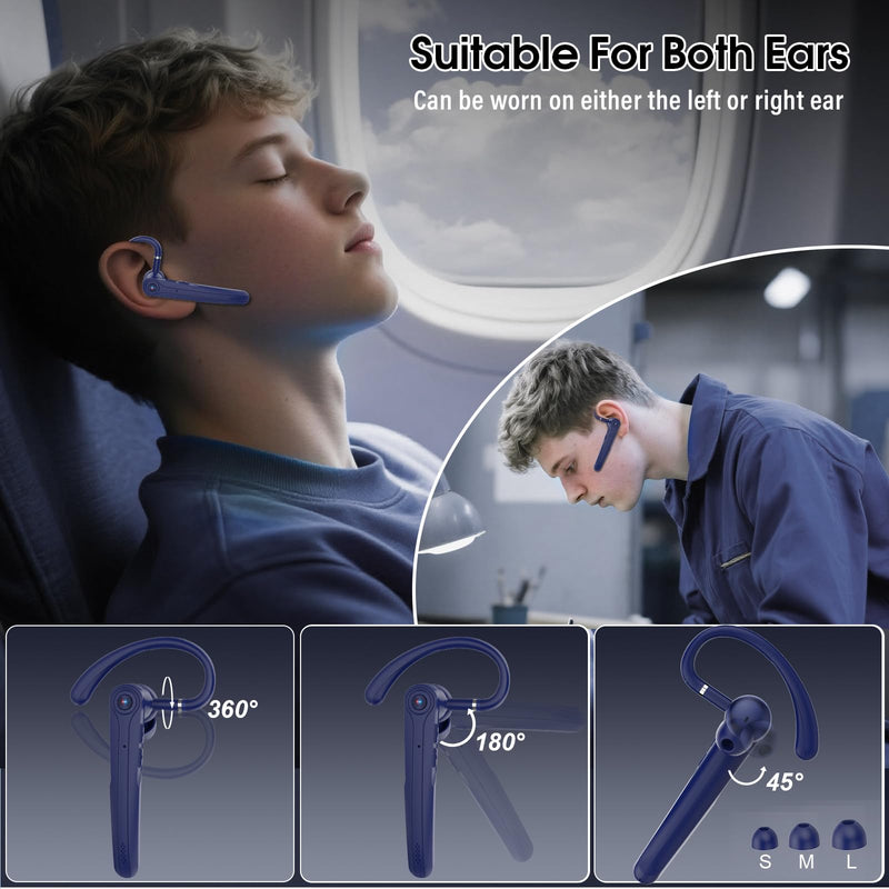 Atheewon Bluetooth Headset, Wireless Bluetooth Earpiece, Blue | ENC Noise Canceling Mic, 120Hrs Talk, LED Display, IPX7, V5.4 Hand-Free Earphone for Business/Trucker/Driver