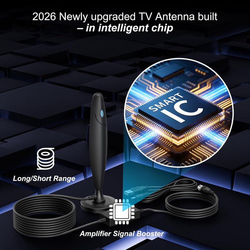 TV Antenna Indoor for Local Channels,2026 Digital Antenna for Smart TV | with Magnetic Base,3600+ Miles High Gain Long-Range Receiption with Amplifier Signal Booster,Support 4K 1080P/ Older TVs TX-D011AF