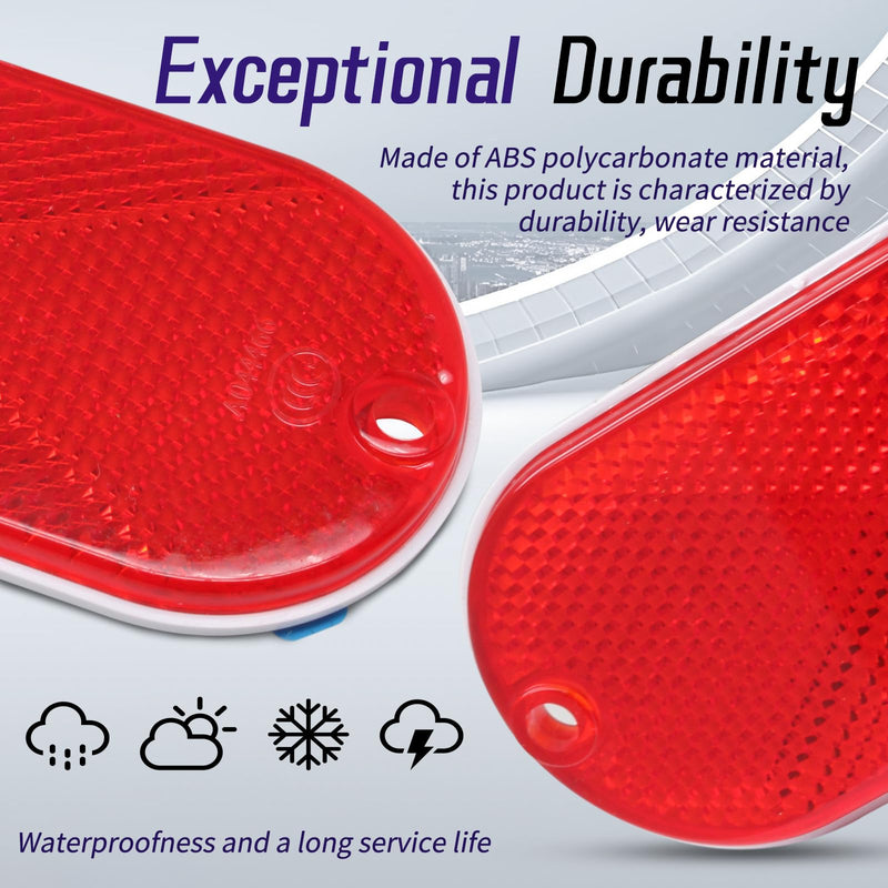 2 Pack Oval Reflectors, Self Adhesive Red Reflectors Drill Mount Amber Reflectors, Quick Mount SAE Reflectors for Trailers Driveways 2