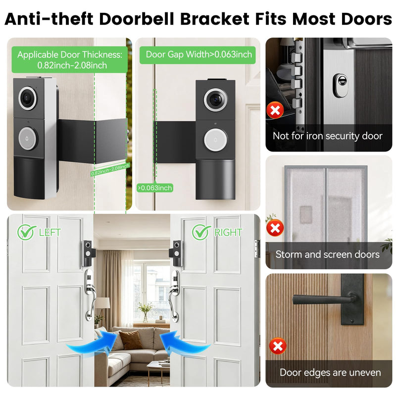 Anti-Theft Video Doorbell Mount Compatible with Tapo D210/ D225/ D235 Camera, No Block Motion Sensor, Adjustable No-Drill Mounting Bracket Accessories for Home Rentals Office