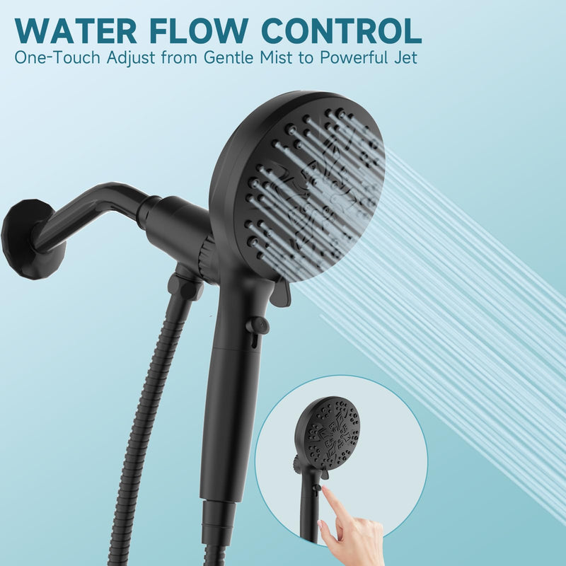 5" Filtered Handheld Shower Head with 10 Spray Modes,High Pressure Detachable Showerhead with Magnetic Docking, Water Flow Control & 69" Stainless Steel Shower Hose,Black Black