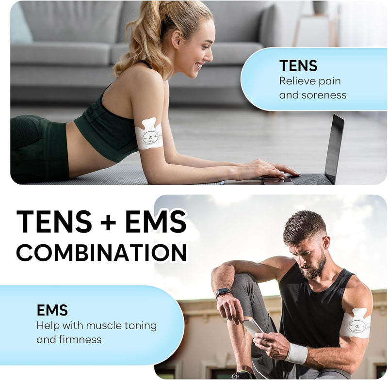 Easy@Home Rechargeable Compact Wireless TENS Unit - 510K Cleared, FSA Eligible Electric EMS Muscle Stimulator Pain Relief Therapy, Portable Pain Management Device EHE015 Blue