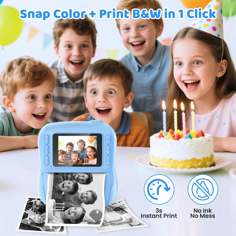 Instant Print Camera for Kids,Christmas Birthday Gifts for 3 4 5 6 7 8 9 10 11 12 Year Old Boys Girls,Toddler Digital Video Camcorder Cameras, Best 1080P HD Selfie Toy with 32GB SD Card Blue