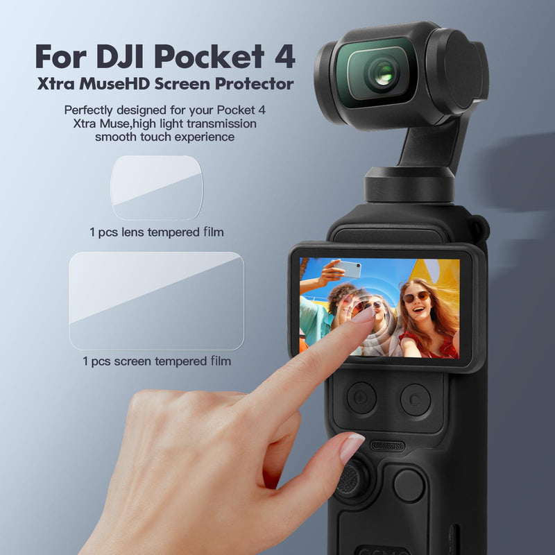 Silicone Protective Case for DJI Osmo Pocket 4, 4-in-1 Modular Cover Set with Lens & Screen Tempered Glass, Soft Anti-Scratch Material, Includes Anti-Loss Wrist Strap – Accessories (Black) Black