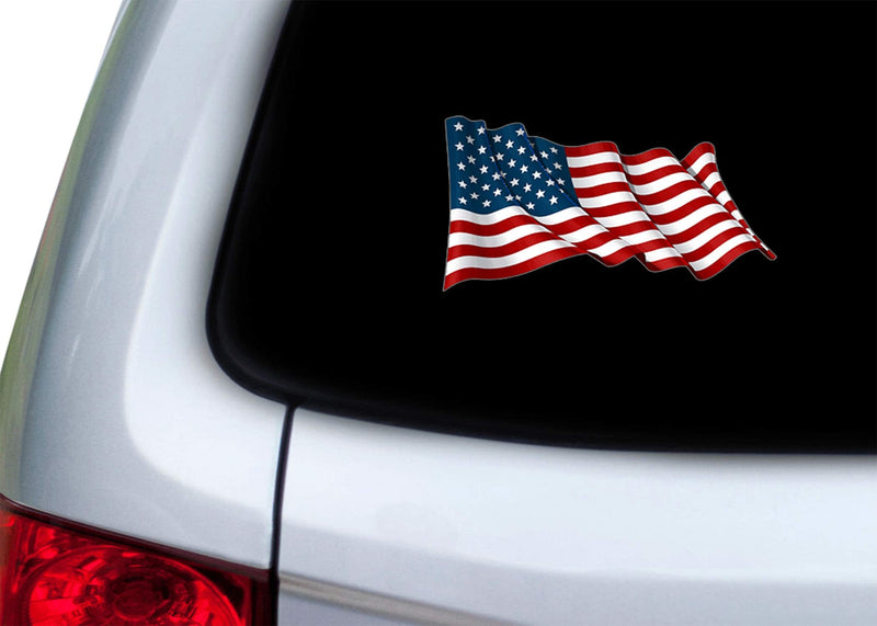Rogue River Tactical USA Flag Sticker Bumper Sticker Car Decal Gift Patriotic American Wavy United States (5x3 Inch) 5x3 Inch