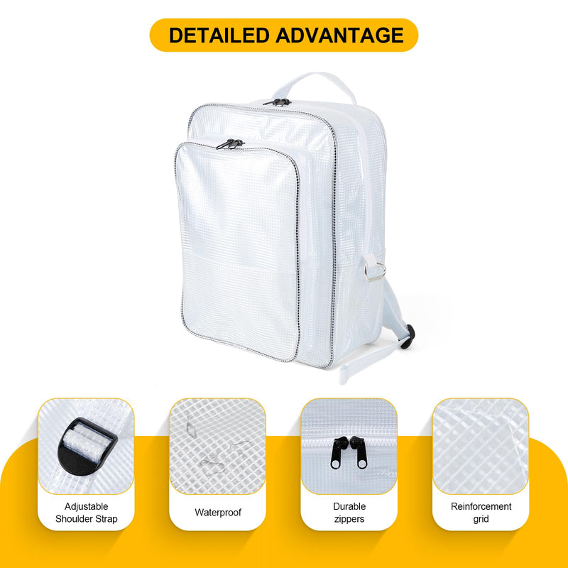 15.7 Inch Tool Backpack-Transparent & Anti-static Cleanroom Engineer Tool Bag for Work and Travel White