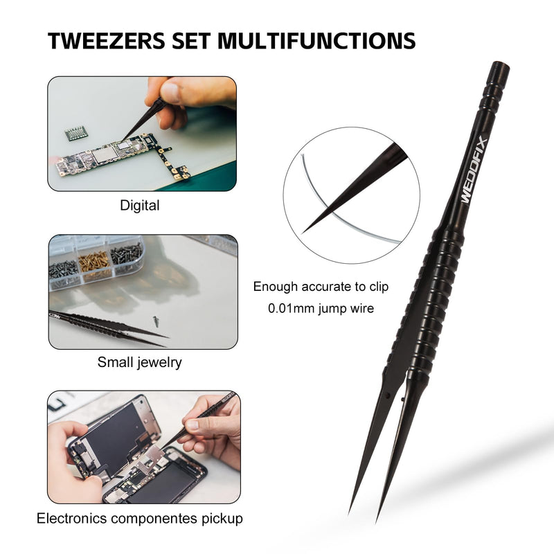 Ultra Fine Precision Titanium Tweezers with Sharp Tips Non-magnetic Anti-corrosive Black Tweezer for Micro Soldering Work Electronics Jewelry Making