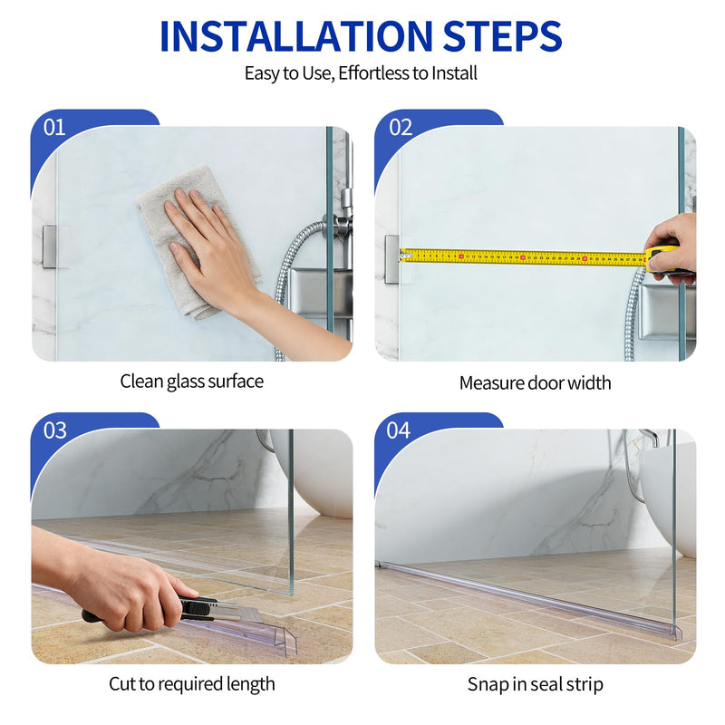 Delamu 3Pack 3/8"(10mm) x 36" Shower Door Bottom Seal, Clear Shower Door Sweep Strip, Frameless Glass Shower Door Seal Strip for 3/8'' Thick Doors 36in Long For 3/8in (10mm)