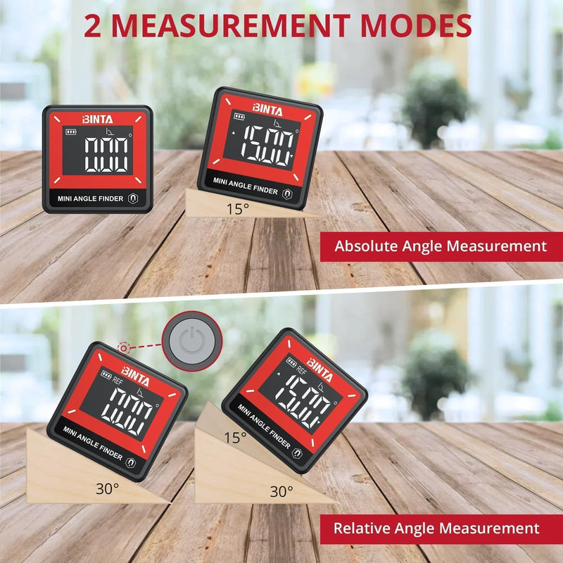 BINTA Small Digital Angle Finder Magnetic, Rechargeble IP54 Waterproof Dustproof Digital Angle Gauge Inclinometer, Portable Backlight Angle Measuring Tool for Woodworking, Construction, Machinery, DIY Black and Red