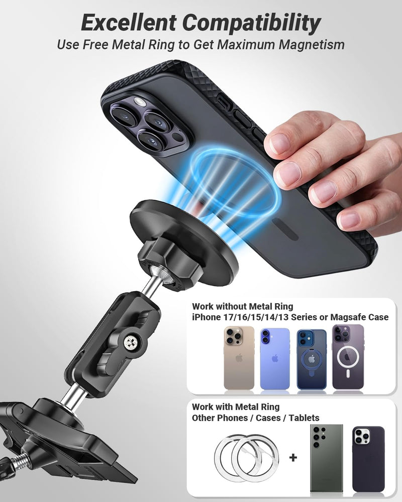 Metal Magnetic CD Slot Car Phone Mount with Adjustable Aluminum Arm | 360° Rotation Hands-free Magnet Holder for Car CD Player, Fit for iPhone 17 16 Pro/Max/Plus, Samsung, and All Android Phones