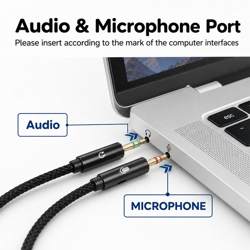 3.5mm Female to 2 Dual Male 3.5mm Audio Splitter, 2-in-1 Y Separator | 3.5 mm Aux Jack Cable 1 in 2 out, Headphone Mic Splitter for PC, Headset Jack Adapter Cable Dongle Cord for Phone, Laptop
