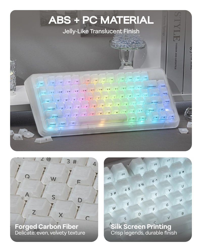 EPOMAKER Frost Jelly Keycaps Set, 126 Keys Forged Carbon Fiber Keycaps | Cherry Profile, ABS+PC, MX-Style Compatible for 61/68/84/87/98/100/104/108 ANSI Layout Mechanical Gaming Keyboards (White) White