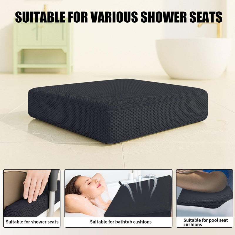 2 Pack Shower Bench Cushion, Soft Chair Pad for Elderly Bathing, Easy to Clean & Quick Dry, 4D air Fiber Material, Suitable for Shower Seat Cushion, Bathtub Baths, Poolside Rest, Black