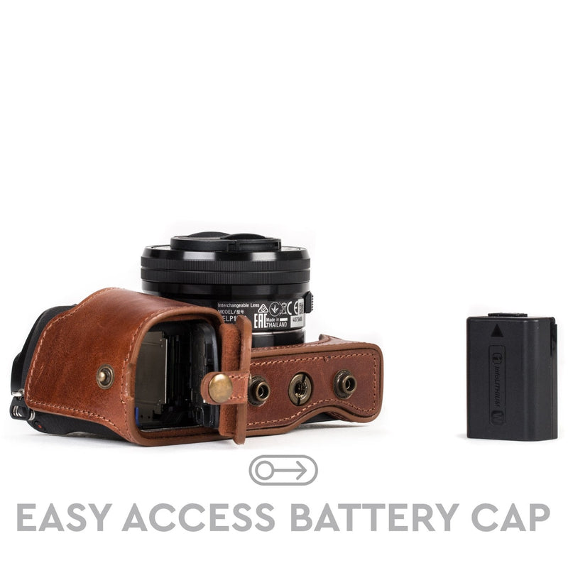 MegaGear Ever Ready MG559 Genuine Leather Camera Case, Bag for Sony Alpha A6000, A6300 with 16-50mm (Dark Brown) One Size Dark Brown