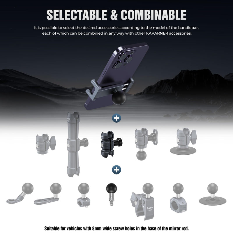 Anti-Theft Phone Holder Kit, with M8 Screw for Mirror Install, 25mm Ball Head & Seat Short Bar Double Socket Arm, 360° Adjustable Motorcycle Phone Mount, for Tricycle/ATVs (KPS-05) KPS-05-25mm/1 Inch Ball-M8 Screw-Mirrors Install