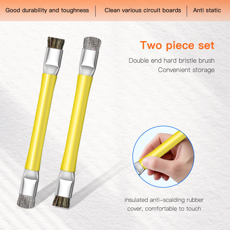 ESD Safe Anti-Static IC Cleaning Brush Tool -2Pcs Double Head Motherboard Hard Brush for IC Glue Removal,PCB Cleaning, Circuit Board Maintenance,Mobile Phone Repair - Yellow 6.1 IN