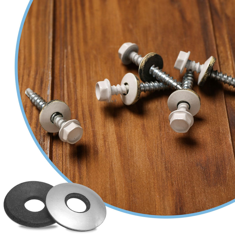 uxcell 200Pcs 3/8" x 1" Sealing Washers, 304 Stainless Steel EPDM Bonded Neoprene Rubber Washers for Screws Bolts, Silver&Black 3/8" x 1" 200
