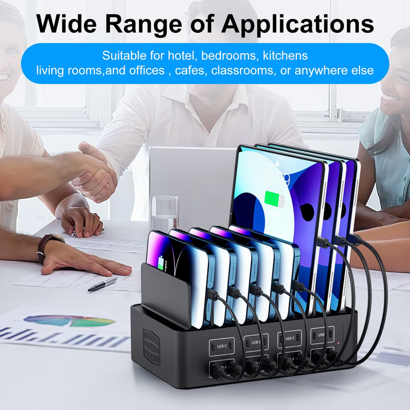 150W/35A Charging Station for Multiple Devices, 16 Port USB C Fast Charging Station with Adjustable Dividers - Organizer Charging Dock for Smartphone, iPad, Kindle, Tablet & More