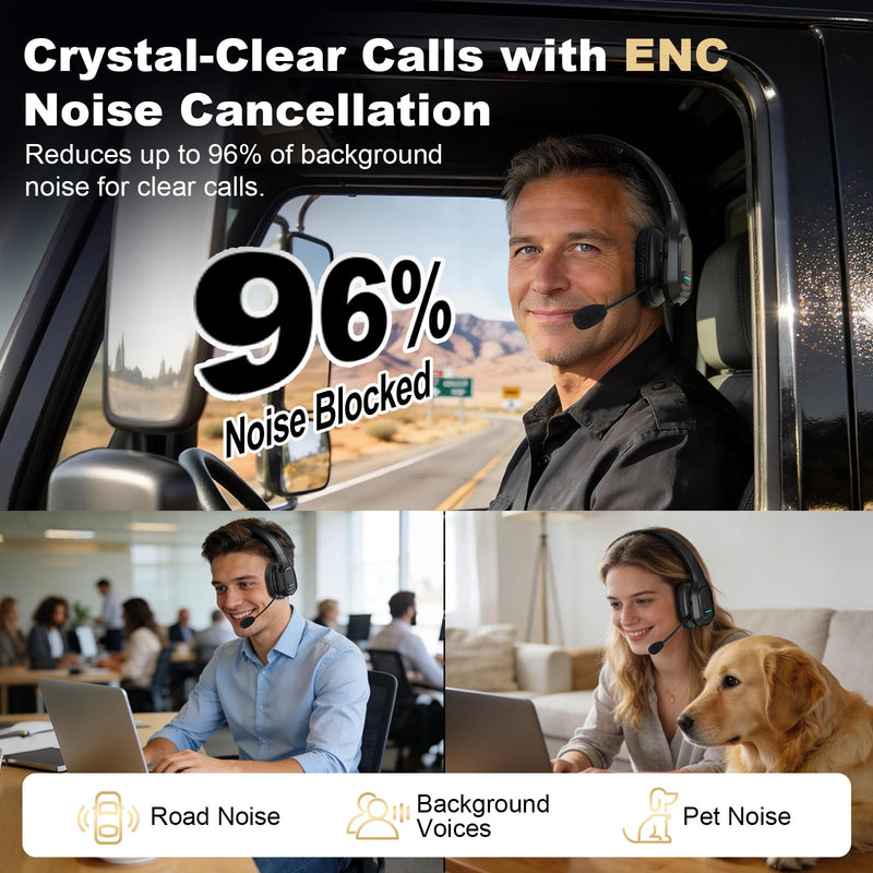 Bluetooth Headset for Truck Drivers, Single Ear Wireless Headphone with Noise Cancelling Mic, Mute Button, Hands-Free Calling, 60H Battery Life for Call Center, Office & Mobile Phone