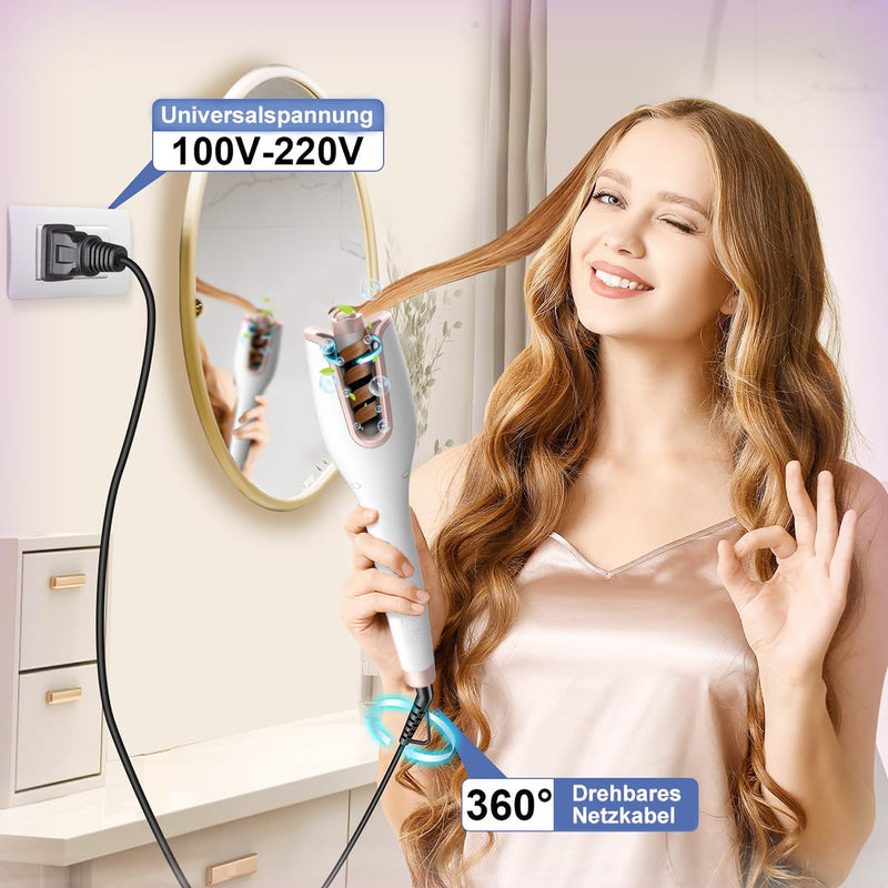 Hair Curler, Curling Wand, Curling Tongs, 4 Temperature Settings, 3 Adjustable Heating Times, for Different Hair Types and Curl Effects, Professional Salon Curling Iron