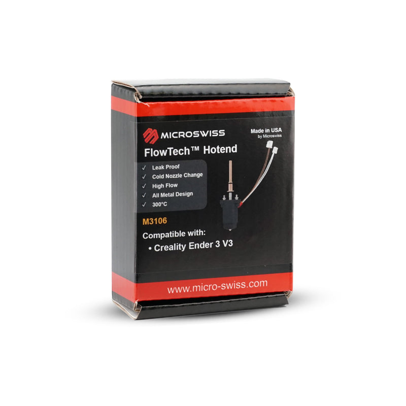 Microswiss FlowTech Hotend for Creality Ender 3 V3 - Leakproof Nozzle - Cold Nozzle Change - High Flow - All Metal Design - Made in USA