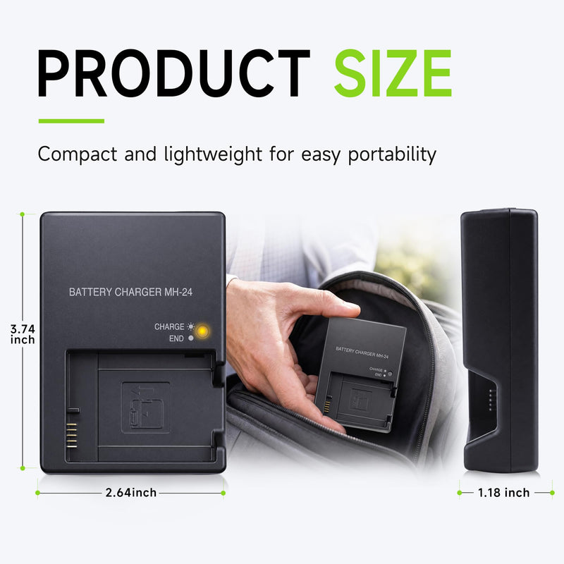 MH-24 Battery Charger Replacement for Nikon D5600, D3500, D5300, D3400 | Smart Camera Quick Charger for EN-EL14 EN-EL14a, Fits D5500, D3300, D3200, D3100, D5200, D5100,Df, Coolpix P7800