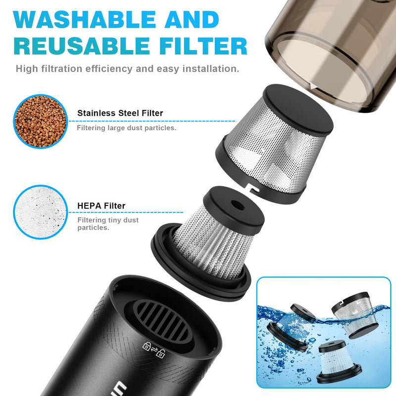 Handheld Vacuum Cordless, Upbooz Portable Car Vacuum, 14000PA Powerful Suction Vacuum Cleaner with LED Light and Air Duster 2 in 1, Low Noise Rechargeable Mini Hand Held Vacuum for Car Home Pet Office Black